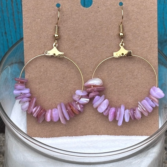 Jewelry - Gold and Lilac Shell Hoop Earrings